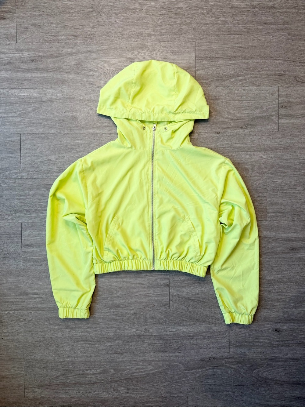 Forever 21 Neon Lime Cropped Hooded Windbreaker